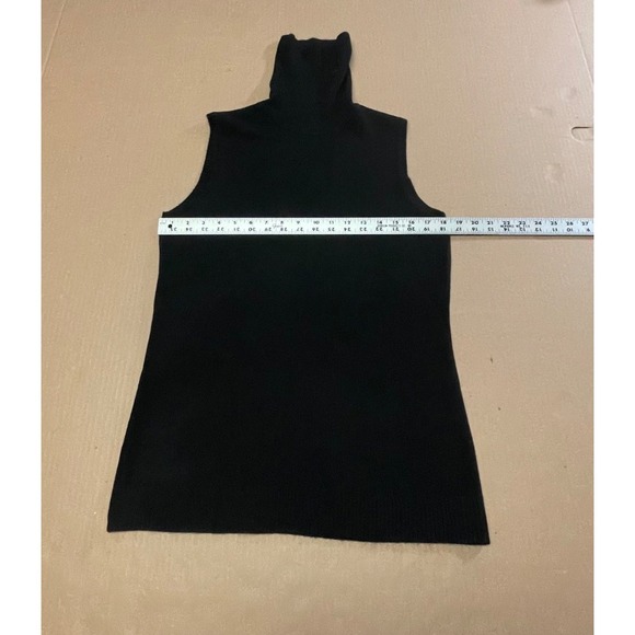 Women's Black Sleeveless Cashmere Blend Turtleneck Ribbed Hem & Turtleneck (Med) - Picture 4 of 8